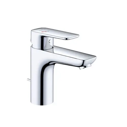 Waschtischarmatur in Chrom von Kludi mit einem lever zur Wassersteuerung und einem integrierten Metallablauf. Schlichtes, funktionales Design für Badezimmeranwendungen.